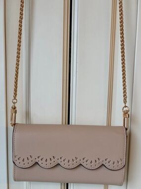 NWOT Anne Klein Scalloped Blush Wallet on Champagne Gold Chain